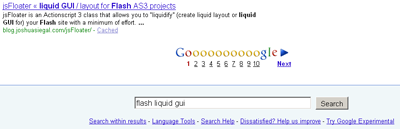 jsFloater in google's top ten results for flash liquid gui Hangin at the Bottom
